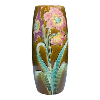 French Majolica Flowers Vase Fives Lille, Circa 1880 For Sale