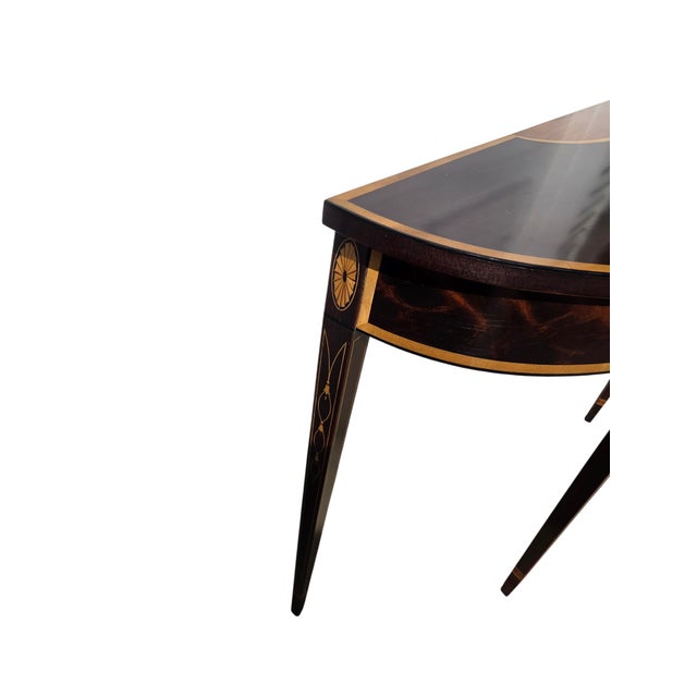 Wood 1980s Stickley Federal Style Demilune Mahogany Inlaid Yew Wood Hall Console Table For Sale - Image 7 of 18