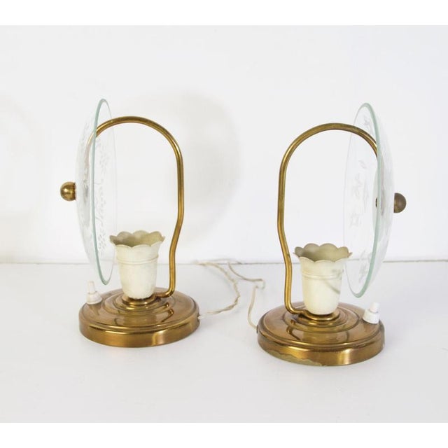 1940s Mid-Century Modern Murano Glass and Brass Bedside Lamps, Italy, 1940s, Set of 2 For Sale - Image 5 of 6
