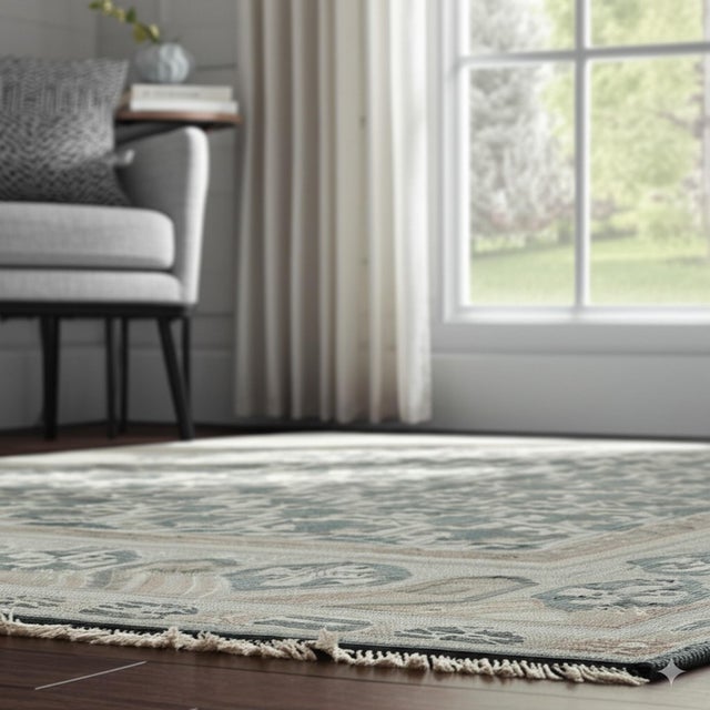 Luxurious Oriental Green Hand Knotted Wool Rug, Country of Origin: India. This exceptional piece showcases the meticulous...