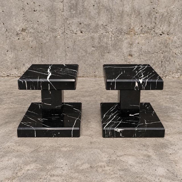Minimalist Black Nero Marquina Marble Column, Set of 2 For Sale - Image 6 of 6