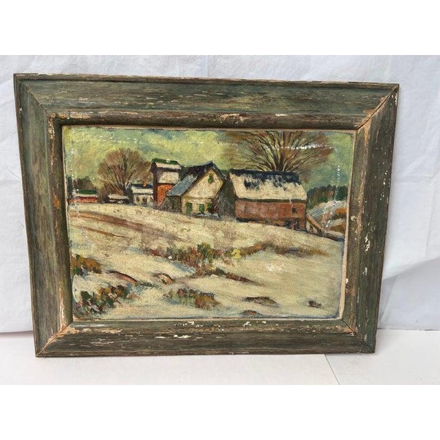 Winter Farmland Scene on Board. Quaint rustic farmland scene in a soft snowfall. Colorful and warm. Rustic in style and...