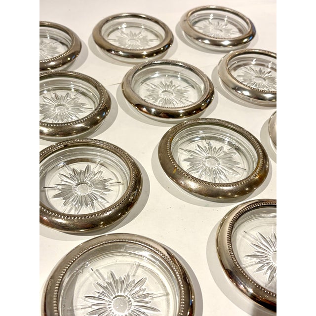 Mid 20th Century Mid 20th Century Set of 12 Vintage Leonard Blackinton Silverplate & Glass Coasters For Sale - Image 5 of 6