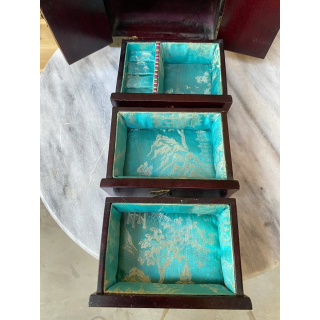 1960's Wooden Chinese Jewelry Cabinet With Jade Inlays For Sale - Image 10 of 11