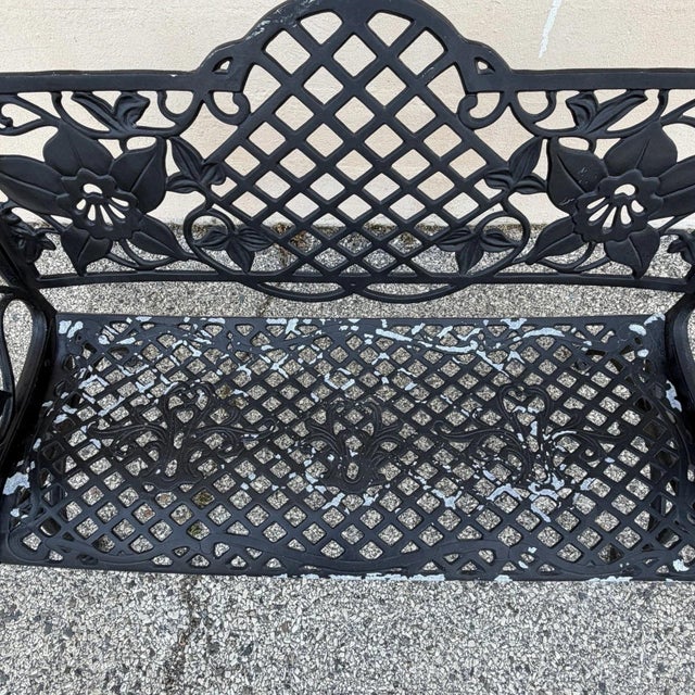 Metal Mid 20th Century Contemporary Art Nouveau Style Cast Aluminum Garden Patio Garden Bench Loveseat For Sale - Image 7 of 15