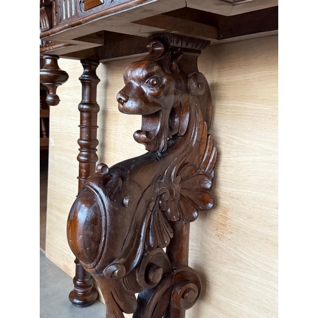 Brown Antique Italian Renaissance Revival Carved Figural Bust, Winged Lions Head For Sale - Image 8 of 18