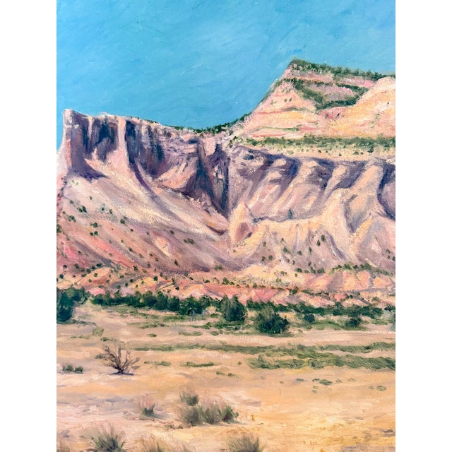 Incredible original impressionist desert landscape painting, featuring the beautiful warm pink tones of a sandy red clay...