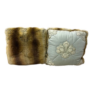 Reversible Faux Fur Embroidered Accent Pillows, Pair For Sale