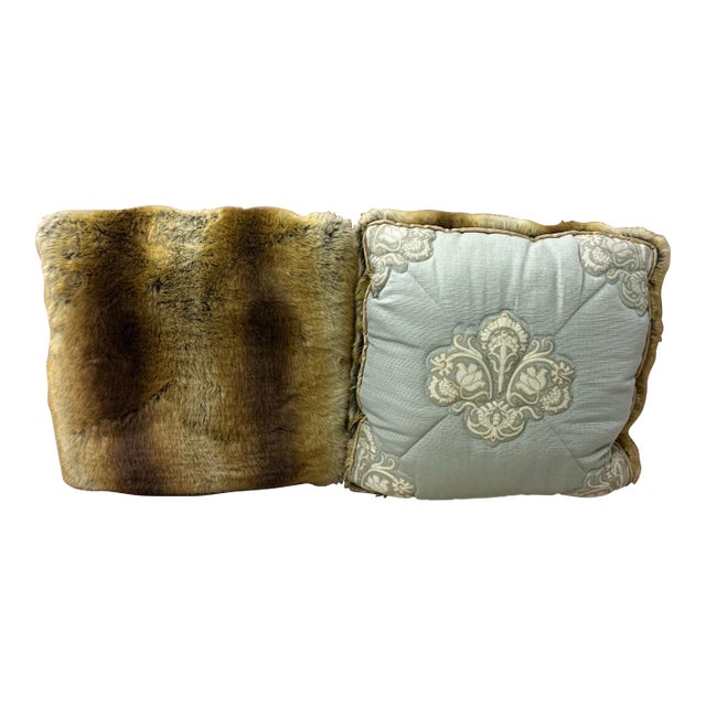 Reversible Faux Fur Embroidered Accent Pillows, Pair For Sale