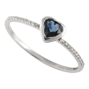 18k Solid Gold Blue Sapphire Heart Promise Ring Size 7 ( All Sizes Available )