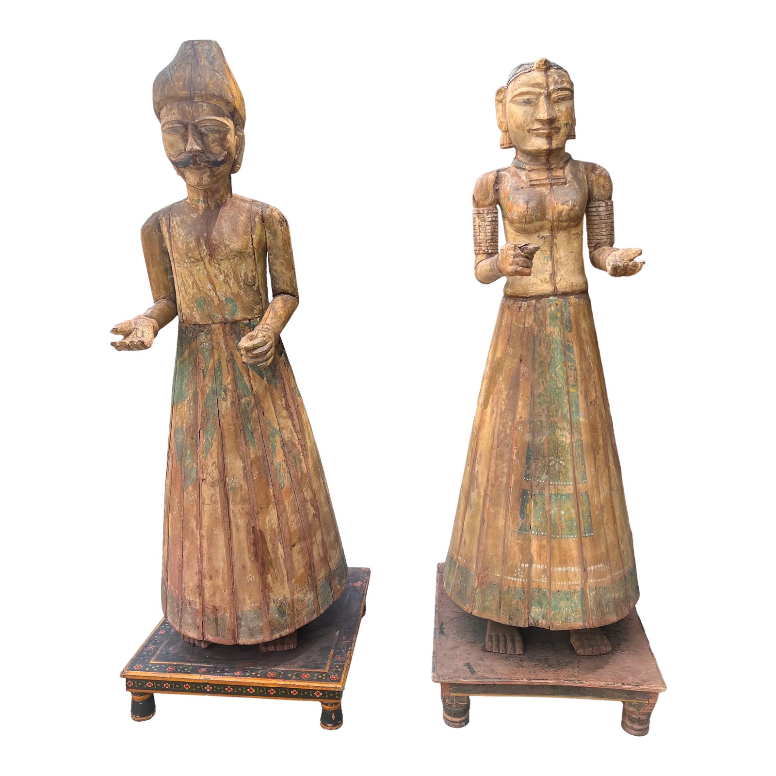 Stately Antique Life Size Wooden Statues - a Pair | Chairish