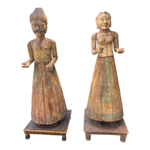 Stately Antique Life Size Wooden Statues - a Pair