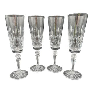 Vintage Baldmore by Galway Champagne Flutes 8 3/8" Cut Crystal Set/4 For Sale
