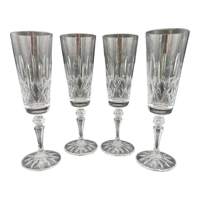 Vintage Baldmore by Galway Champagne Flutes 8 3/8" Cut Crystal Set/4 For Sale