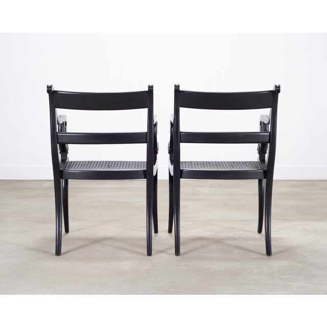 Set of Four Ralph Lauren Style Regency Caned Dining Armchairs For Sale - Image 18 of 18