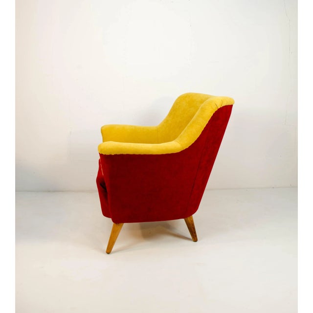 Club Armchair in Red and Yellow, 1930s For Sale - Image 4 of 10