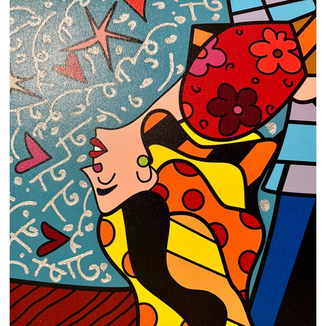 Blue Romero Britto, Large Romero Britto Mixed Media Diamond Dust Giclee Pop Art Cubism Hollywood, 2022 For Sale - Image 8 of 14