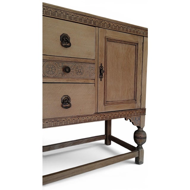 Wood Early 1900s Natural Tiger Oak Sideboard With Carved Detailing For Sale - Image 7 of 10