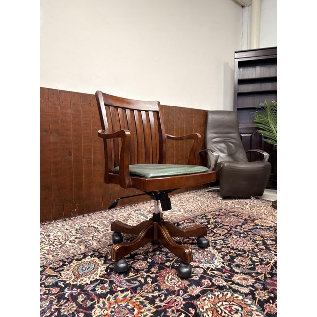Wood English Swivel Office Chair For Sale - Image 7 of 8