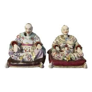 Antique 19th Century Dresden or Paris Porcelain Mandarin Nodder Figures in the Chinese Taste - A Pair