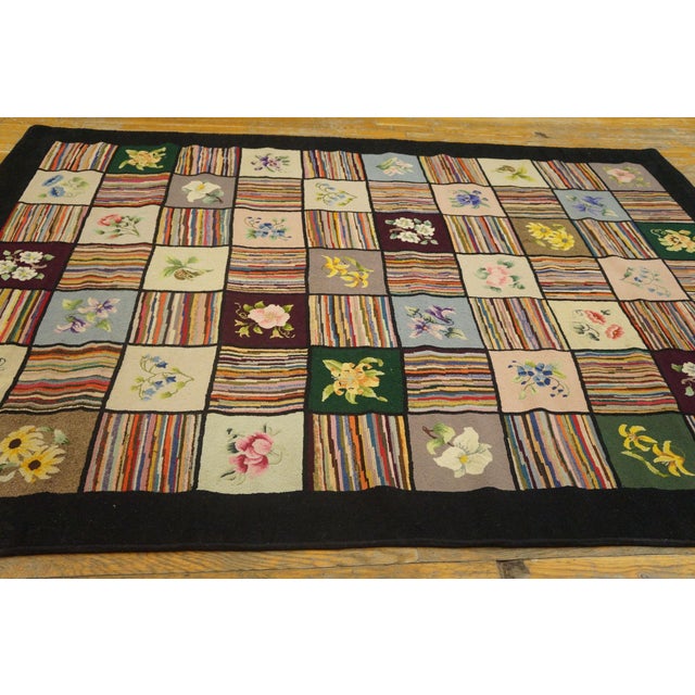 1930s Multicolor Geometric Folk Art American Hooked Rug 6' X 8'4" Handknotted Wool Carpet For Sale In New York - Image 6 of 11