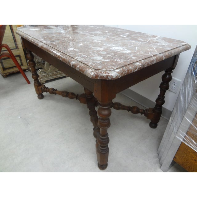 19th Century French Louis XIV Style Walnut Center Table With Marble Top For Sale In Houston - Image 6 of 12