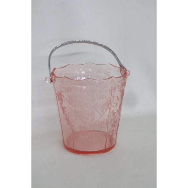 Early 20th Century Early 20th Century Fostoria Versailles Pink Depression Glass Ice Bucket With Metal Handle 4503b For Sale - Image 5 of 16