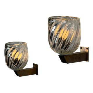 Mezzo Diamante Murano Glass Sconces attributed to Carlo Scarpa for Venini, 1940s, Set of 2 For Sale
