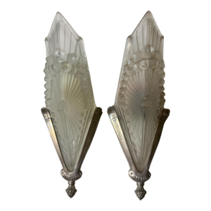 1920s Pair of French Art Deco Geometric Sconces Signed by Schneider