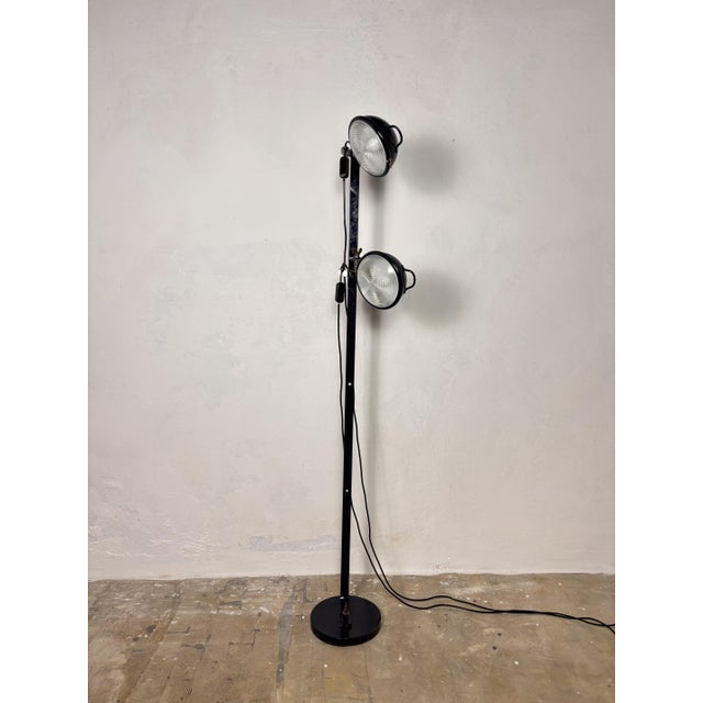 Jeep lamp designed by Cesare Leonardi and Franca Stagi for Lumenform in the original 1970s blue. The adjustable glass...