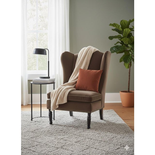 Drexel Heritage "Jaime R" Velvet Wingback Slipper Chair With Goose Feather Cushion For Sale - Image 11 of 11