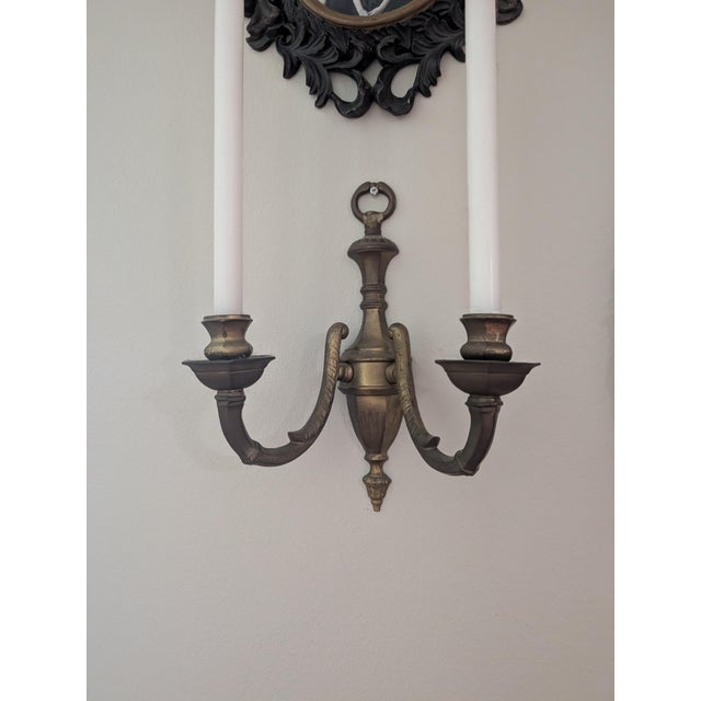 Vintage Pair of Brass Double Arm Wall Candle Scones - a Pair For Sale - Image 10 of 12