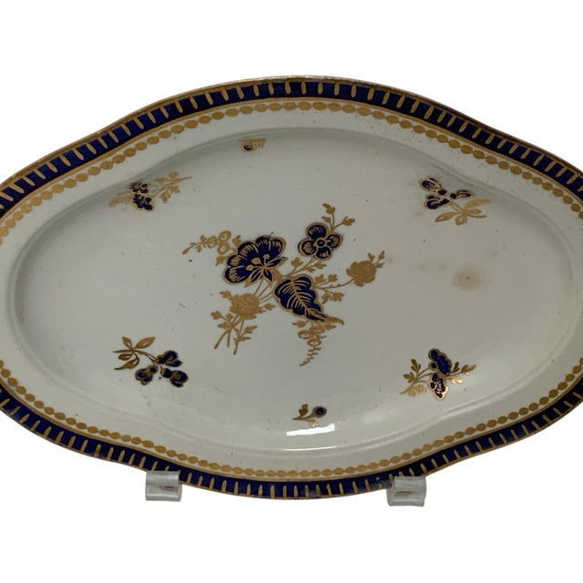 Antique 18th C. Caughley Salopian Porcelain Dresden Flowers 9" Oval Dish Made in England c. 1785–1790. Approximately 1...