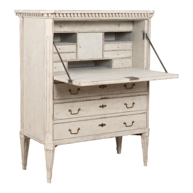 19th Century White Swedish Gustavian Secretary Bureau For Sale