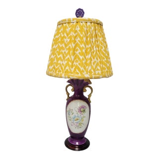 1930s Floral Lamp & Pleated Fermoie Shade For Sale