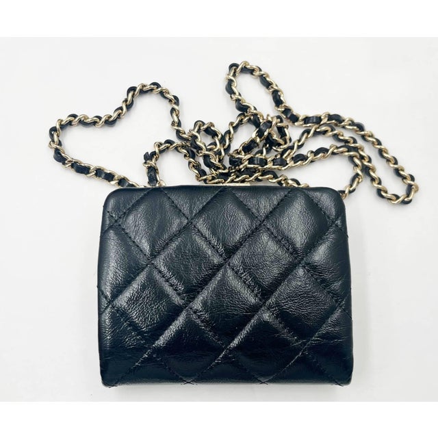 Chanel Chanel Brand New Black Crinkled Leather Coin Purse Crossbody Bag For Sale - Image 4 of 5