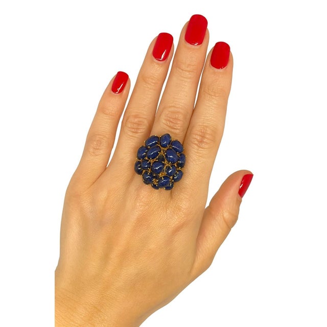 Bochic "Orient" Vintage Blue Sapphire Vintage Cluster Ring Set 18K Gold & Silver For Sale - Image 14 of 18