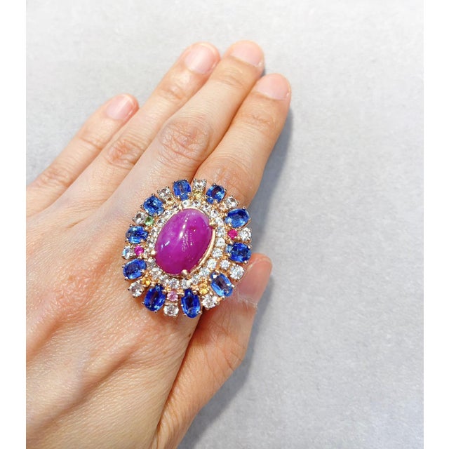 Early 21st Century Bochic Vintage Ruby, Tanzanite & Fancy Sapphire Candy Ring Set 18K Gold & Silver For Sale - Image 5 of 18