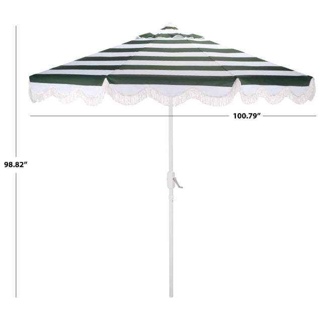 Modern Lucerna 9 Ft Crank Umbrella, Green Stripe/White Pole For Sale - Image 3 of 9