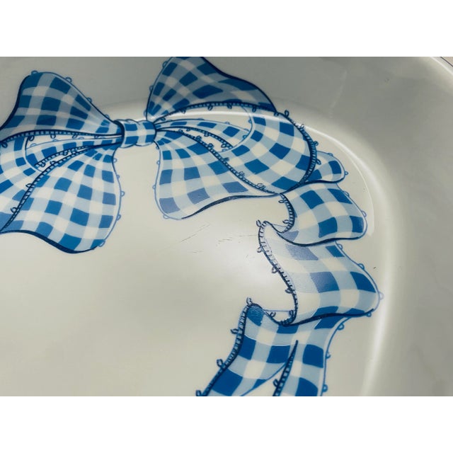 Ceramic Vintage Blue Gingham by Howard Kaplan Philippe Deshoulieres Edition Lourioux Oval Porcelaine Baking/Serving Dish For Sale - Image 7 of 8