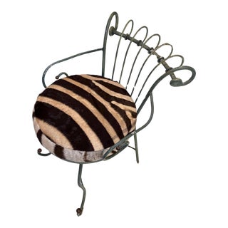 Mid Century Modern Wrought Iron & Leather Vanity Stool For Sale