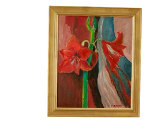 Ingegerd Alberts, Red Lillies, 1960s, Oil on Canvas, Framed