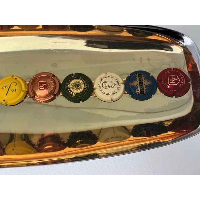 1980s Tray With Embedded Champagne Capsules, Sealed Under a Clear Glossy Layer of Protective Resin For Sale - Image 5 of 9