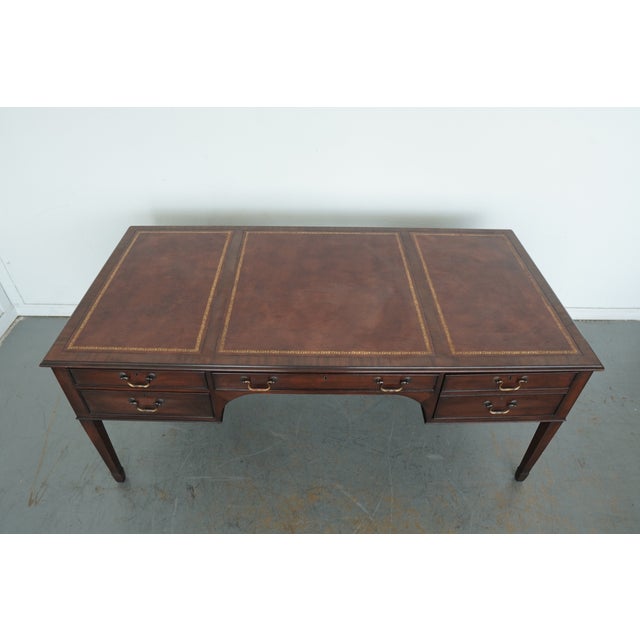Traditional Vintage Leather-Inlay Writing Desk For Sale - Image 3 of 14