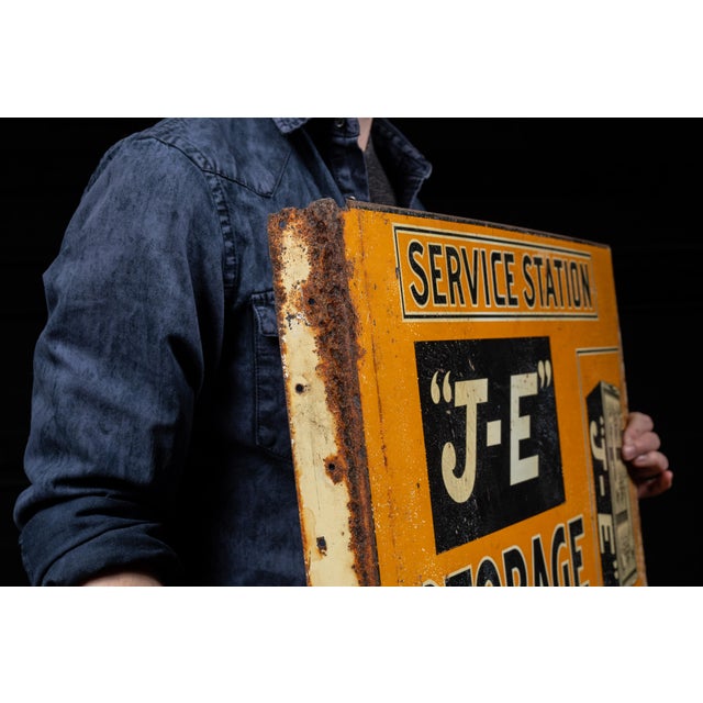 Early 20th Century "J-E" Storage Battery Flange Sign For Sale - Image 4 of 10