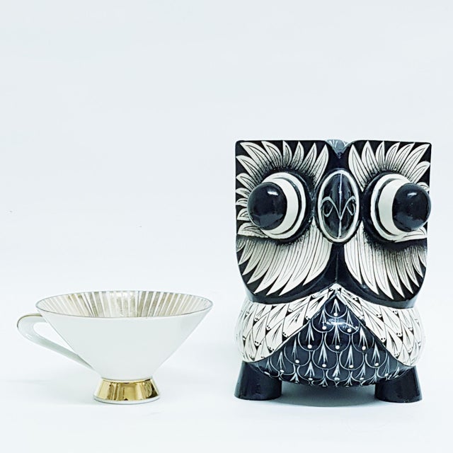 Hand-Painted Monochrome Wooden Owl For Sale - Image 6 of 12