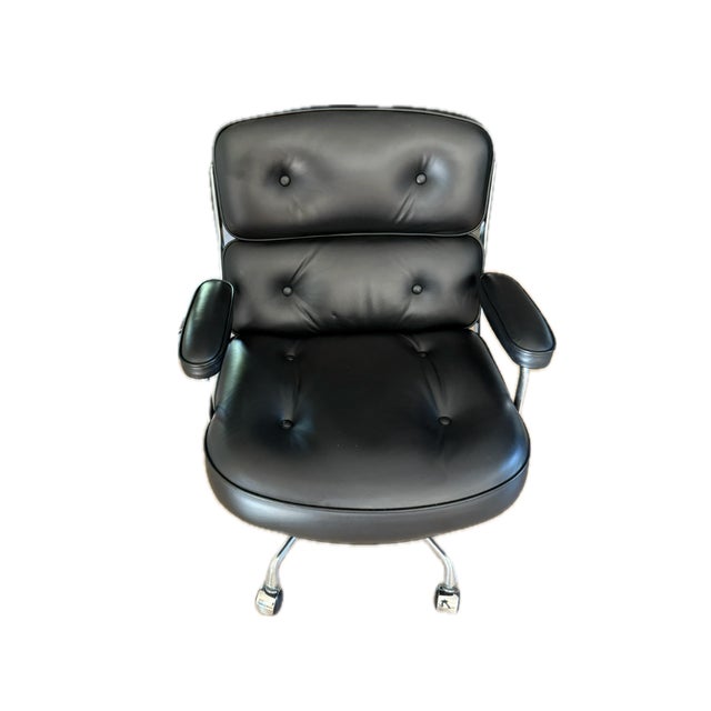 Herman Miller Eames Time Life Chair in Black Leather With Polished Chrome Base For Sale - Image 11 of 12
