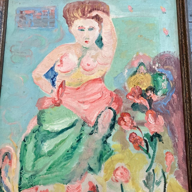 Original 18 x 24 painting on canvas board unsigned Overall size with vintage distressed finish frame is 19.5 x 25.5