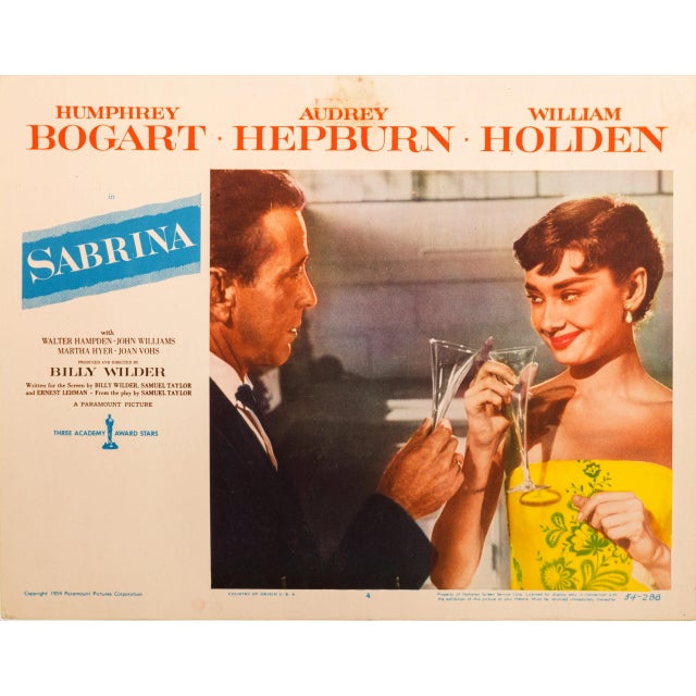 American 1950s Sabrina 1954 Vintage Lobby Card #1 For Sale - Image 3 of 3