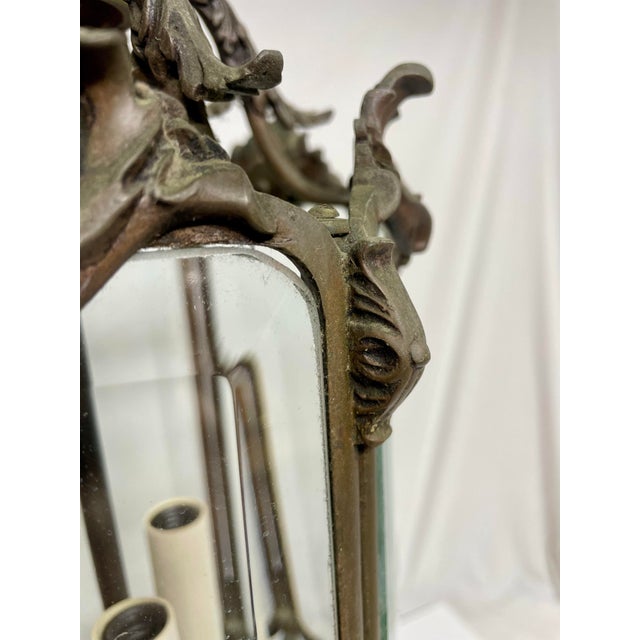 Antique Bronze and Beveled Glass Pendant For Sale - Image 4 of 12